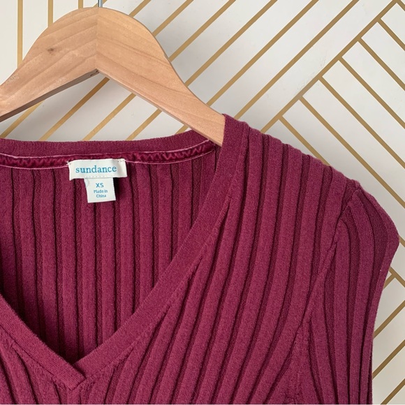 Sundance Poet Legends Sweater V Neck ribbed organic cotton Maroon burgundy XS - Picture 4 of 8